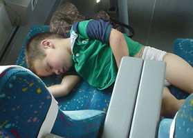 Napping on the trains.